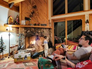 Cabin with a cozy fireplace
